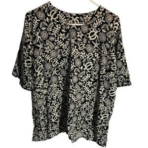 Beach Theme Fish Turtle Starfish Coral Sea Life Blouse Size Medium